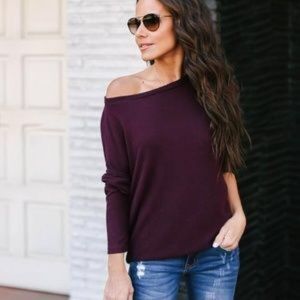 Vici Follow My Lead Open Back Knit Top Size Small (Color: Wine)
